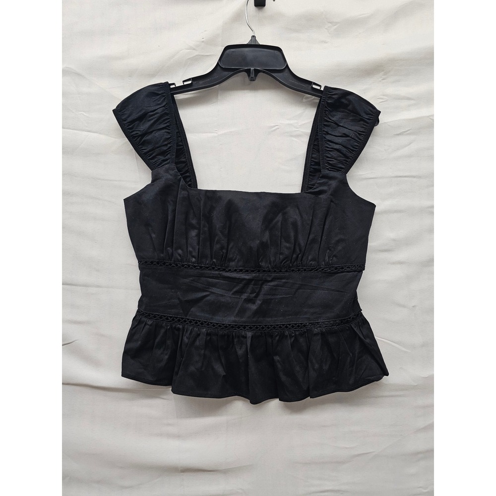 Wild‎ Fable Womens Ruffle Peplum Top Black Cotton Blend Casual Size Small